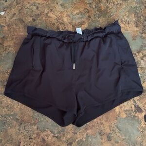 Women's Black Paperbag Waist Shorts - Lightweight Drawstring